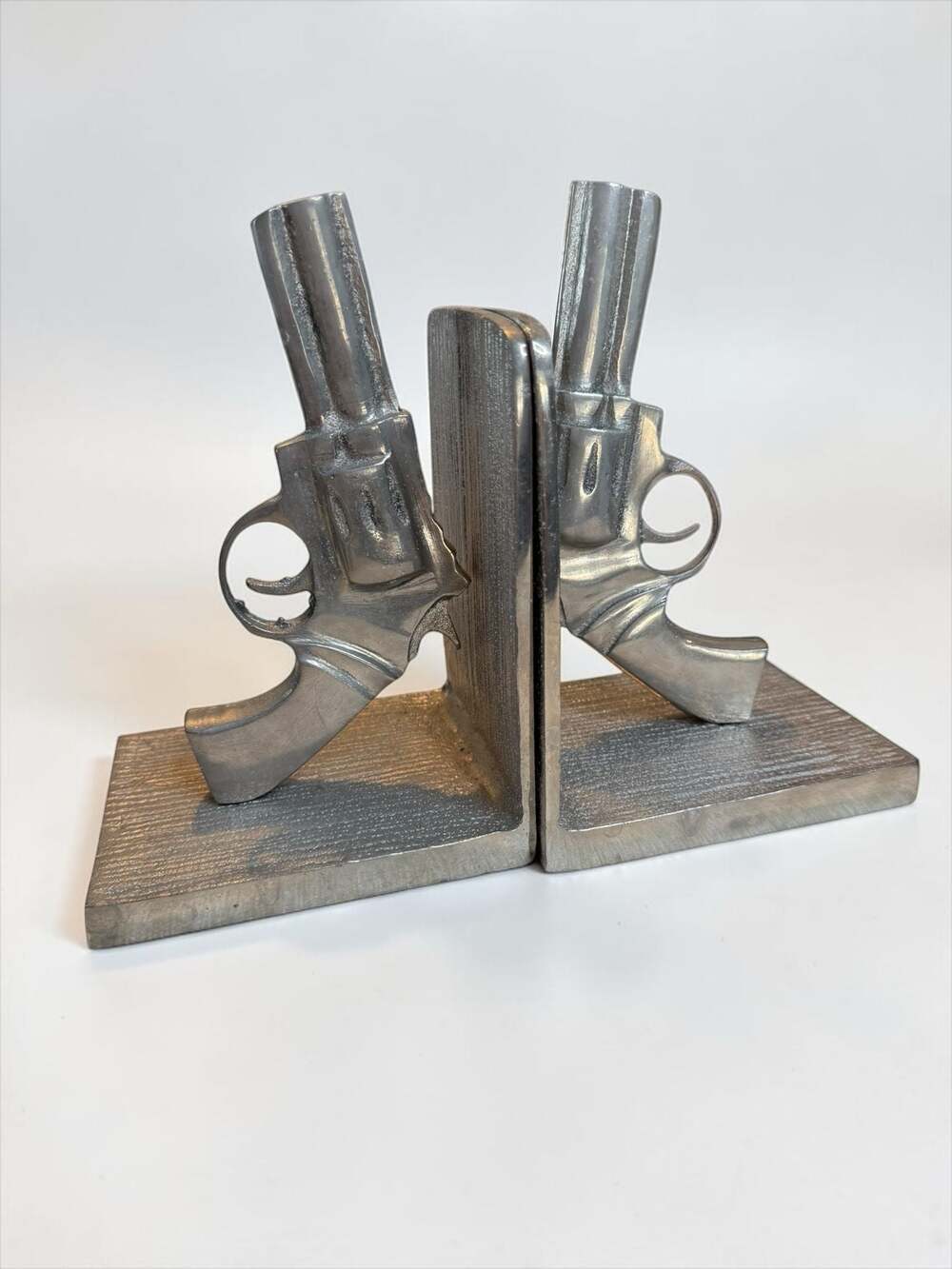 Vintage Western Cowboy Revolver Pistol Metal Bookends